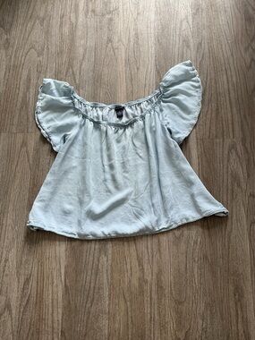 Light Blue Off-Shoulder Ruffle Sleeve Women's Top